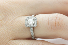 Emerald Cut Diamond Halo 18K White Gold Ring