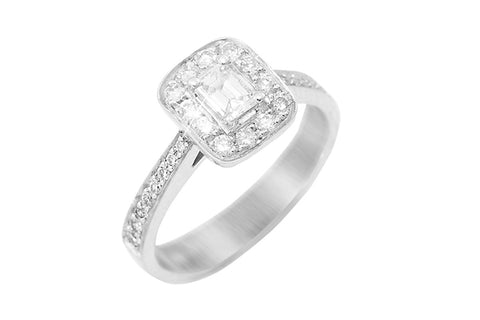 Emerald Cut Diamond Halo 18K White Gold Ring