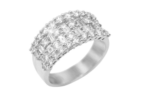 Four Row Diamond 18K White Gold Ring