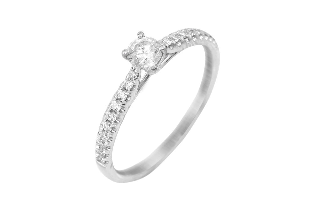 Round Cut Diamond 18K White Gold Engagement Ring - OUT OF STOCK