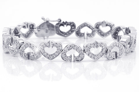 Heart Shaped Diamond 18K White Gold Bracelet