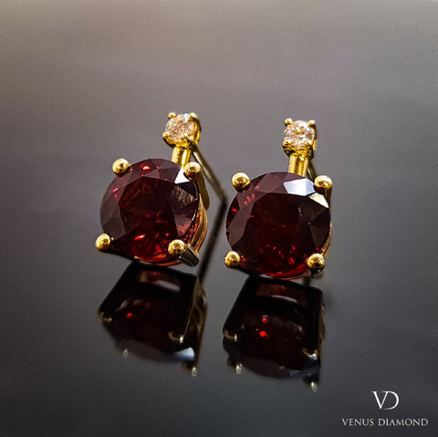 Garnet and Diamond Stud Earrings